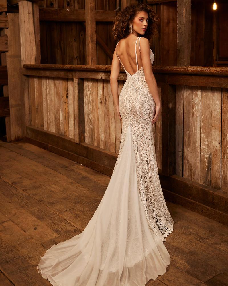 Lp2234 vintage boho wedding dress with low back and mermaid silhouette2